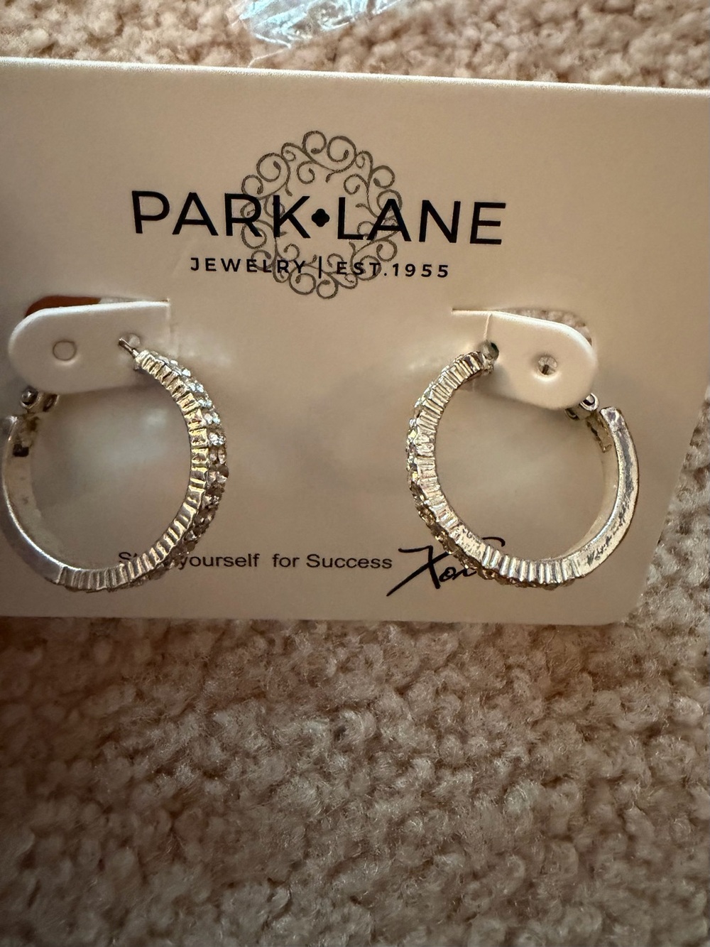 Park Lane Silver Tone Rhinestone Half Hoop Earrings Clear Crystal Signed